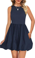 Womens Summer Mini Cocktail Dress Tank Bubble Sundress Pockets